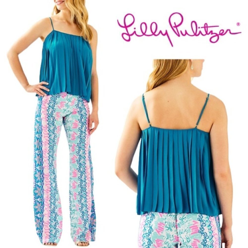 NWT Lilly Pulitzer Rein Top Pleated Tank Blue